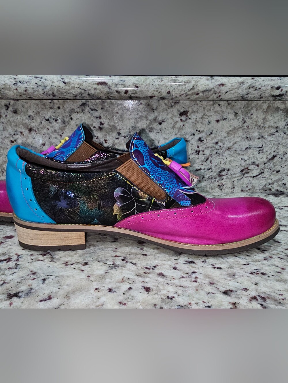 Bohemian Painted Brogue Leather Shoes Womens Wingtip Punk Purple Oxford Sz 42 - Picture 6 of 16